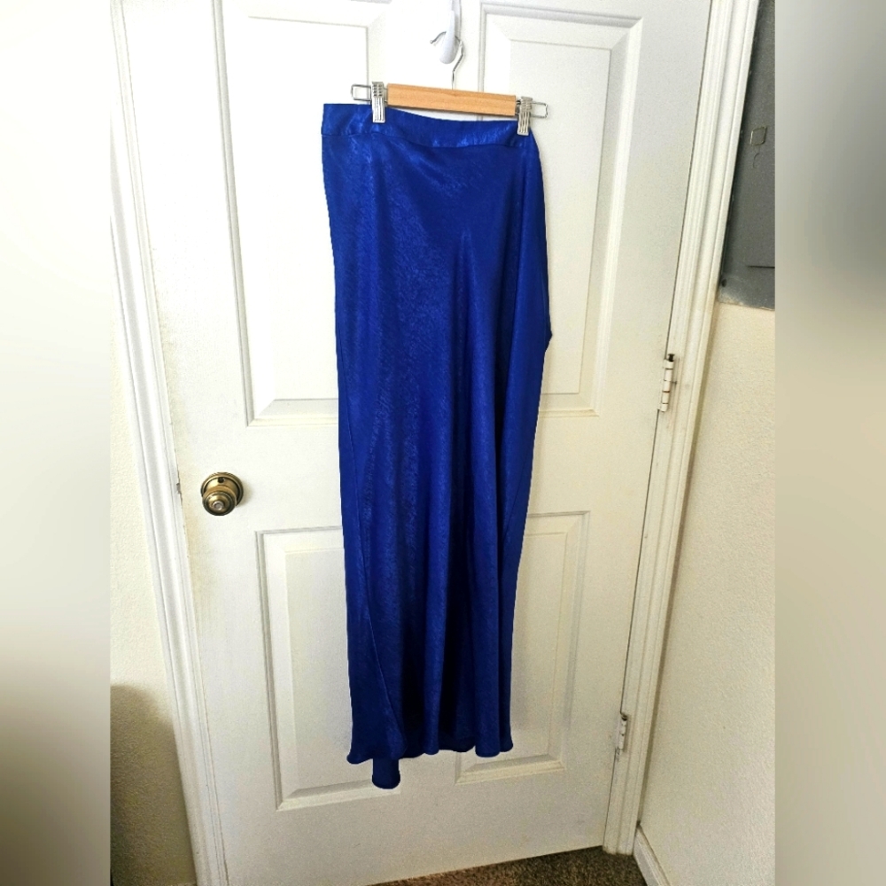 Anthropologie Hutch metallic blue navy maxi skirt. Size XL
